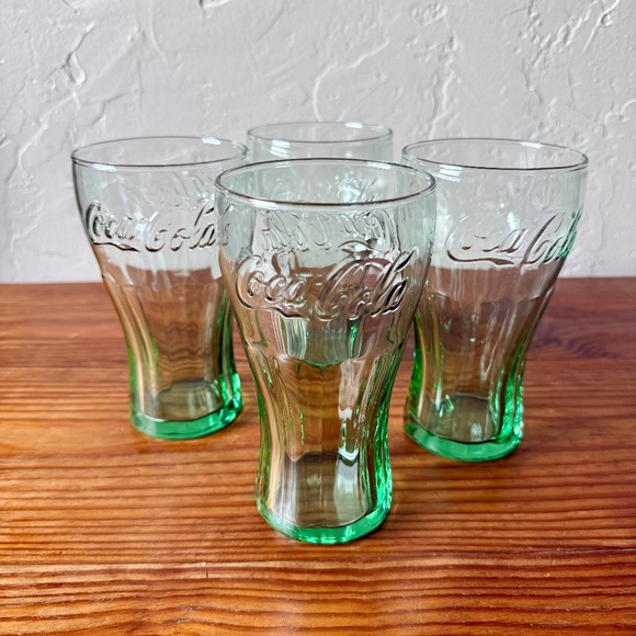 Set of 4 | Vintage Libbey Coca-Cola Glasses | Green Tint | Georgia Green - Picture 3 of 13
